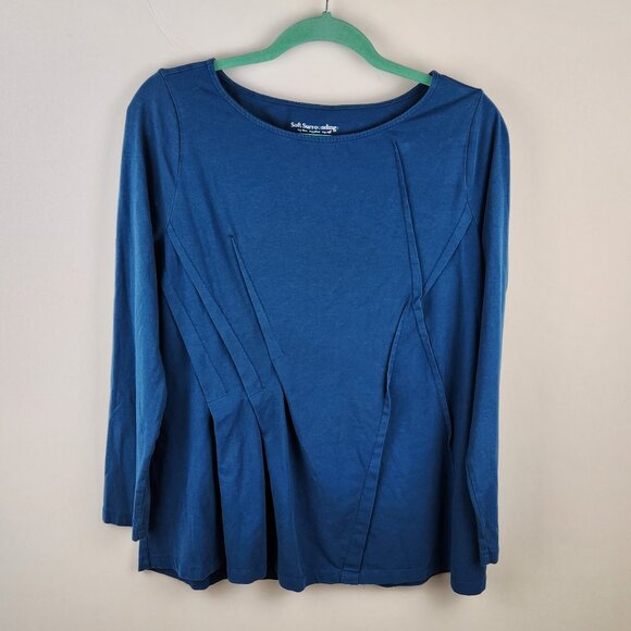 Soft Surroundings Teal Asymmetric Seams Stretch Jersey Knit Tunic Top sz M - Picture 1 of 8